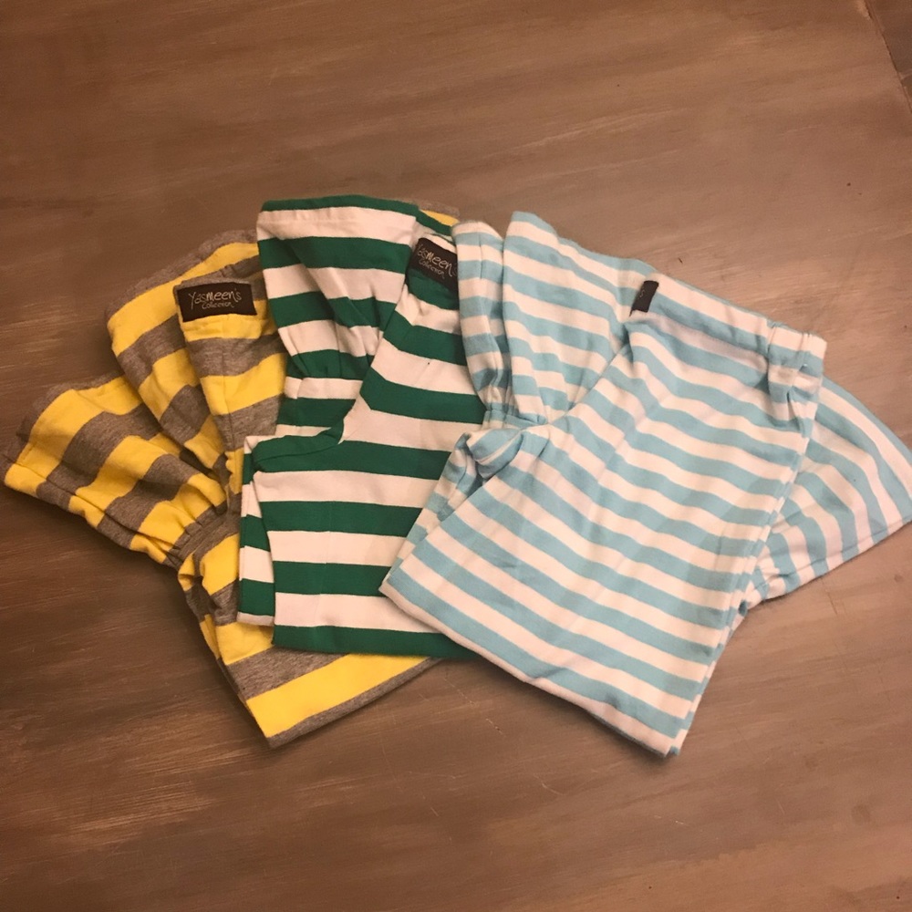 Bundle of three pairs of knit striped ruffle pants